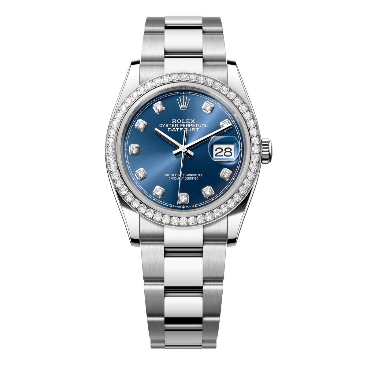 Rolex Datejust 36 mm Oystersteel White Gold Bright Blue Diamond Oyster 126284rbr-0030