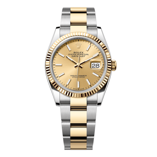 Rolex Datejust 36 mm Champagne 18k Yellow Gold Oyster 126233-0016
