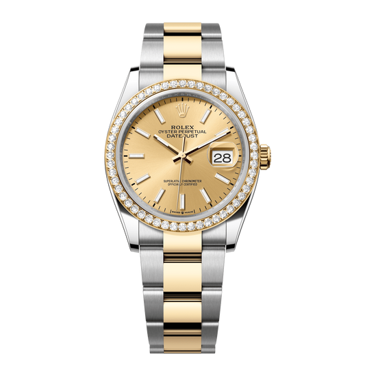 Rolex Datejust 36 mm Champagne Diamonds 18k Yellow Gold Oyster 126283rbr-0002