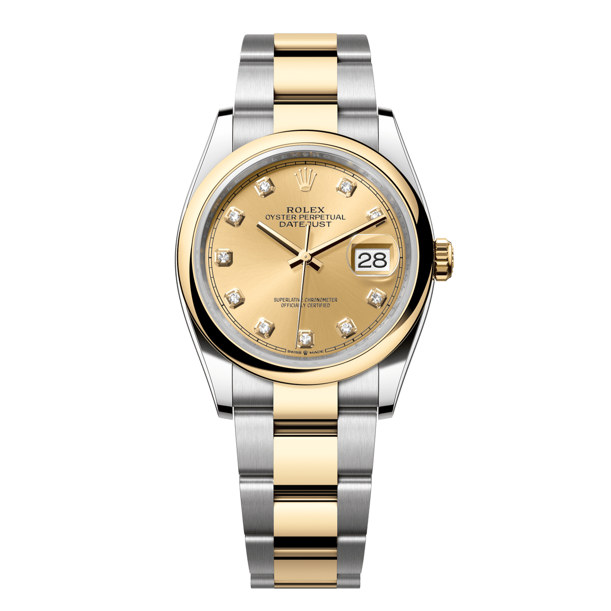 Rolex Datejust 36 mm Oystersteel Yellow Gold Champagne Diamond Oyster 126203-0018