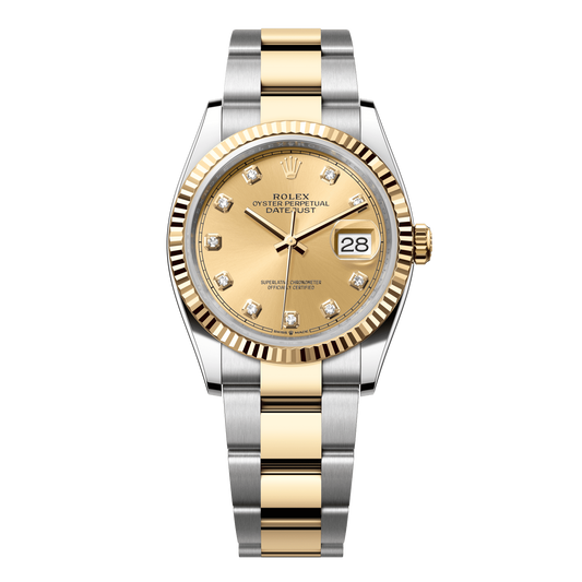 Rolex Datejust 36 mm Champagne Diamonds 18k Yellow Gold Oyster 126233-0018