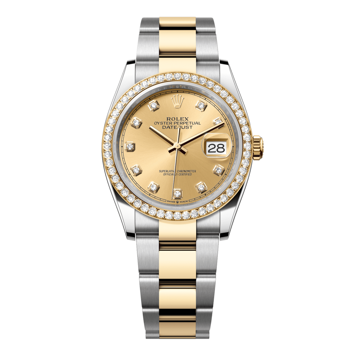 Rolex Datejust 36 mm Champagne Diamonds 18k Yellow Gold Oyster 126283rbr-0004