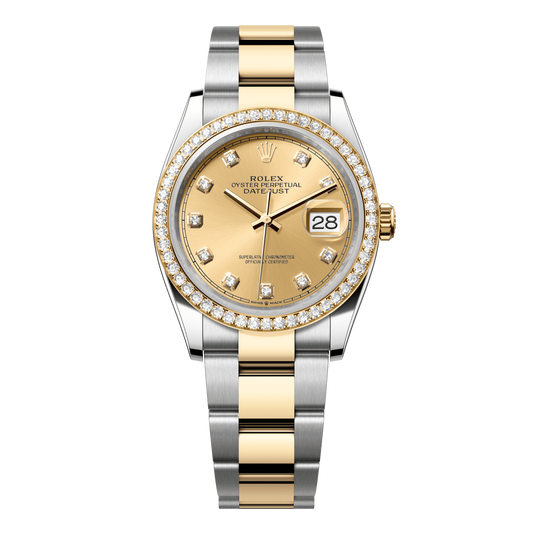 Rolex Datejust 36 mm Champagne Diamonds 18k Yellow Gold Oyster 126283rbr-0004