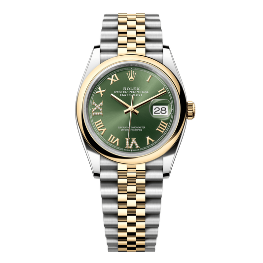 Rolex Datejust 36 mm Olive Green Diamonds 18k Yellow Gold Jubilee 126203-0025