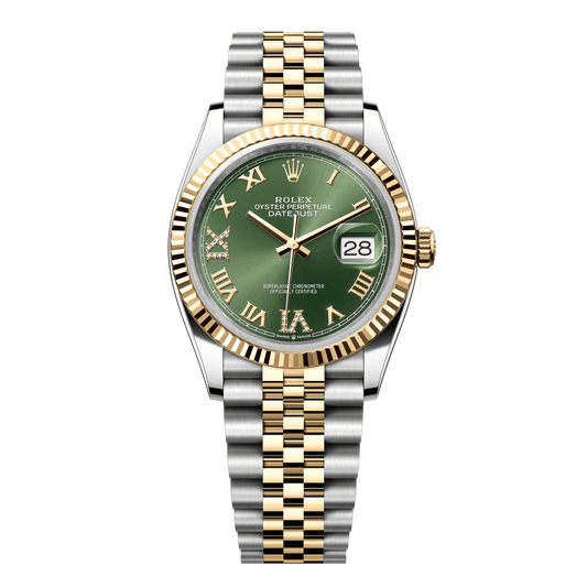 Rolex Datejust 36 mm Olive Green Diamonds 18k Yellow Gold Jubilee 126233-0025