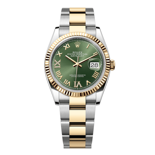 Rolex Datejust 36 mm Olive Green Diamonds 18k Yellow Gold Oyster 126233-0026