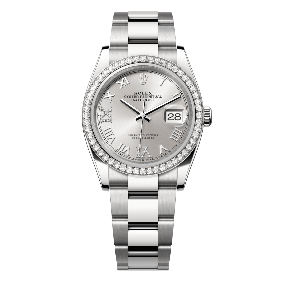Rolex Datejust 36 mm White Gold Silver Diamond Oyster 126284rbr-0022