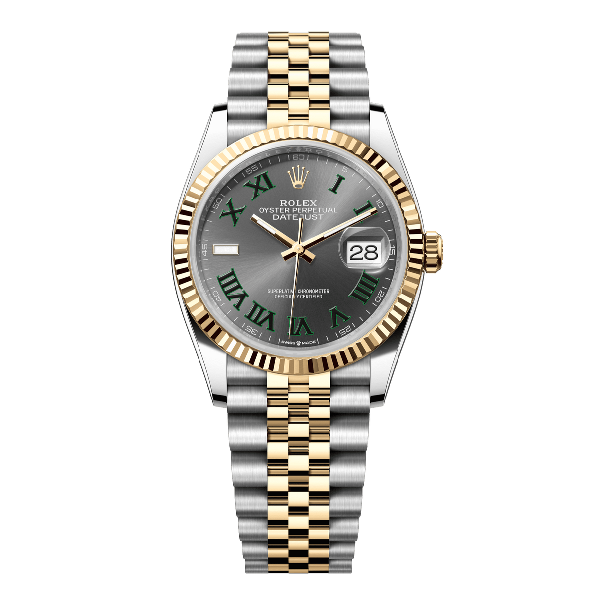 Rolex Datejust 36 mm Slate 18k Yellow Gold Jubilee 126233-0035