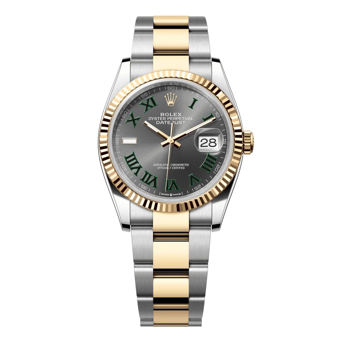 Rolex Datejust 36 mm Slate 18k Yellow Gold Oyster 126233-0036