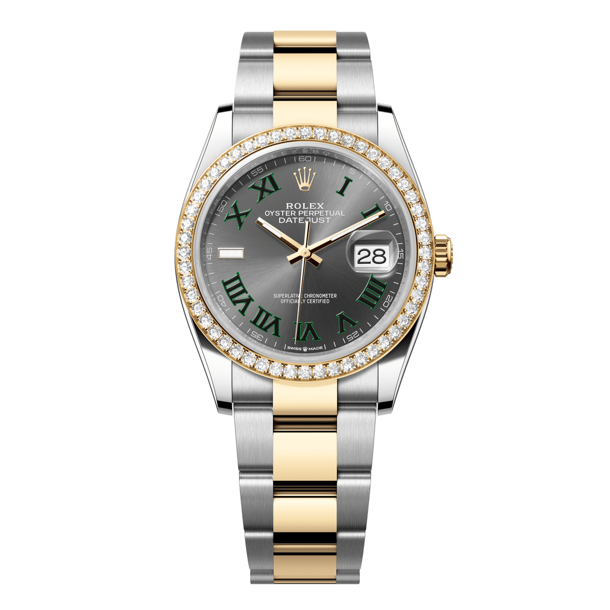 Rolex Datejust 36 mm Slate Diamonds 18k Yellow Gold Oyster 126283rbr-0022