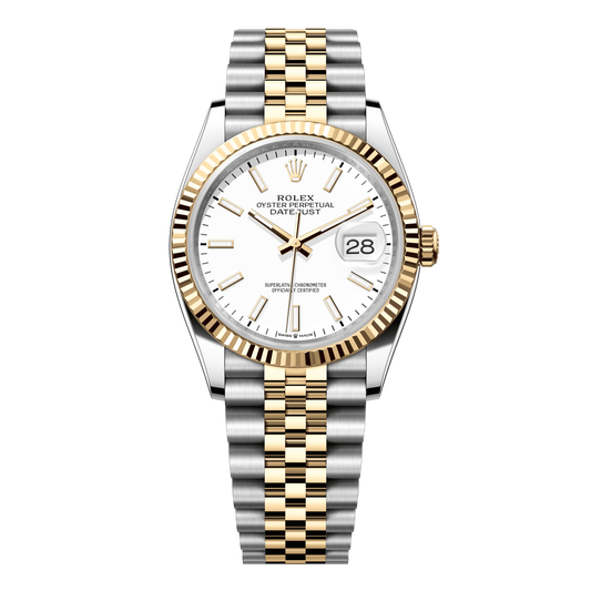 Rolex Datejust 36 mm White Dial 18k Yellow Gold 126233-0019