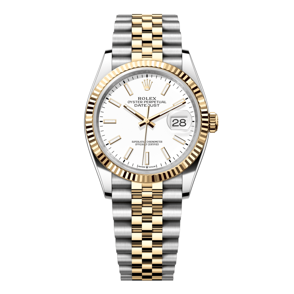 Rolex Datejust 36 mm White 18k Yellow Gold Jubilee 126233-0019