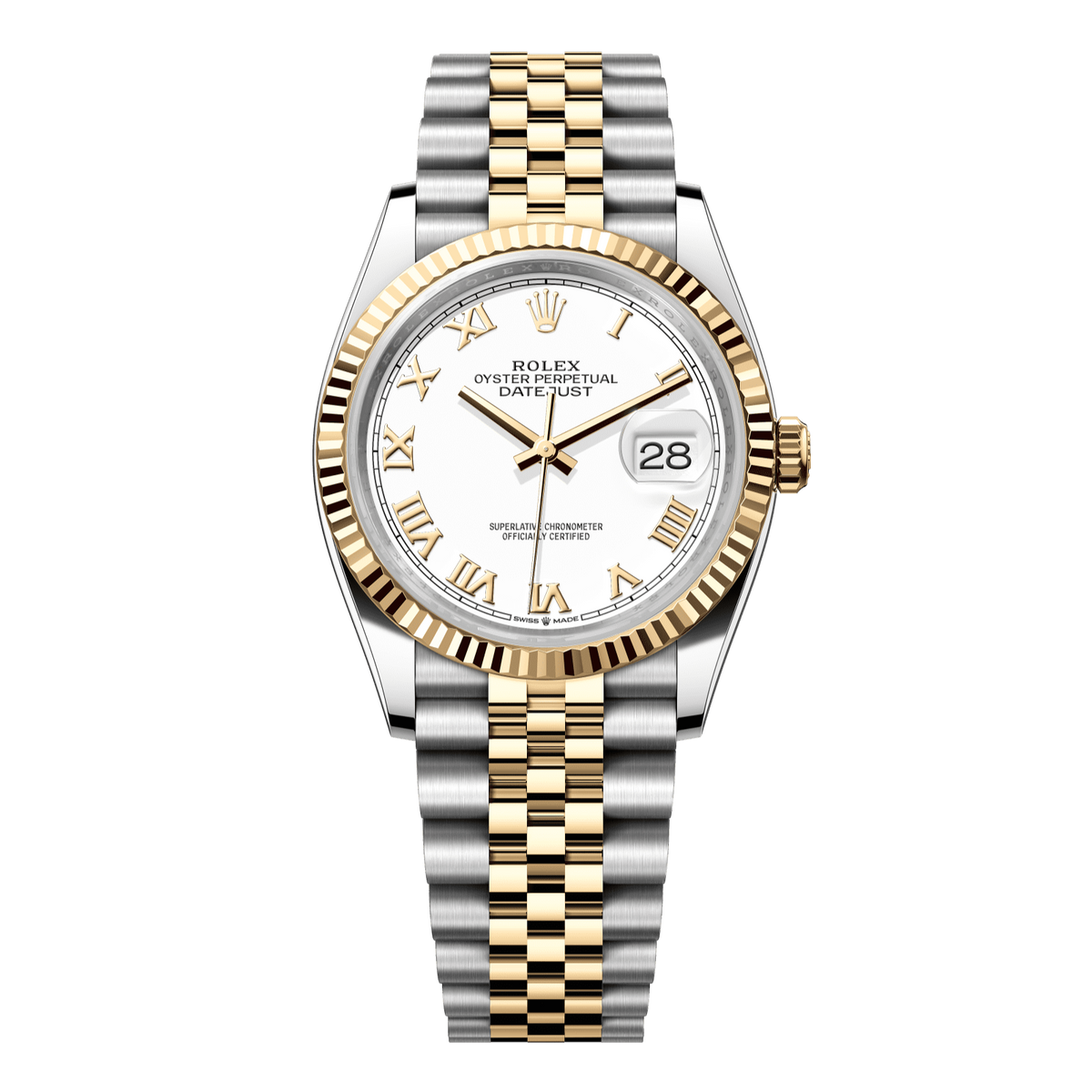 Rolex Datejust 36 mm White Dial 18k Yellow Gold Jubilee 126233-0029