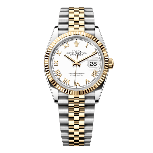 Rolex Datejust 36 mm White Dial 18k Yellow Gold Jubilee 126233-0029