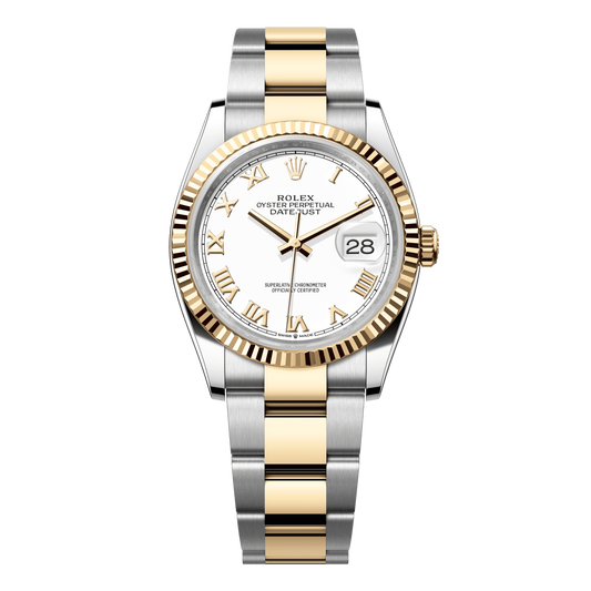 Rolex Datejust 36 mm White Oystersteel 18k Yellow Gold Oyster 126233-0030