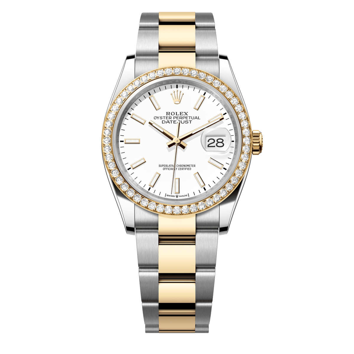 Rolex Datejust 36 mm White Diamonds 18k Yellow Gold Oyster 126283rbr-0006