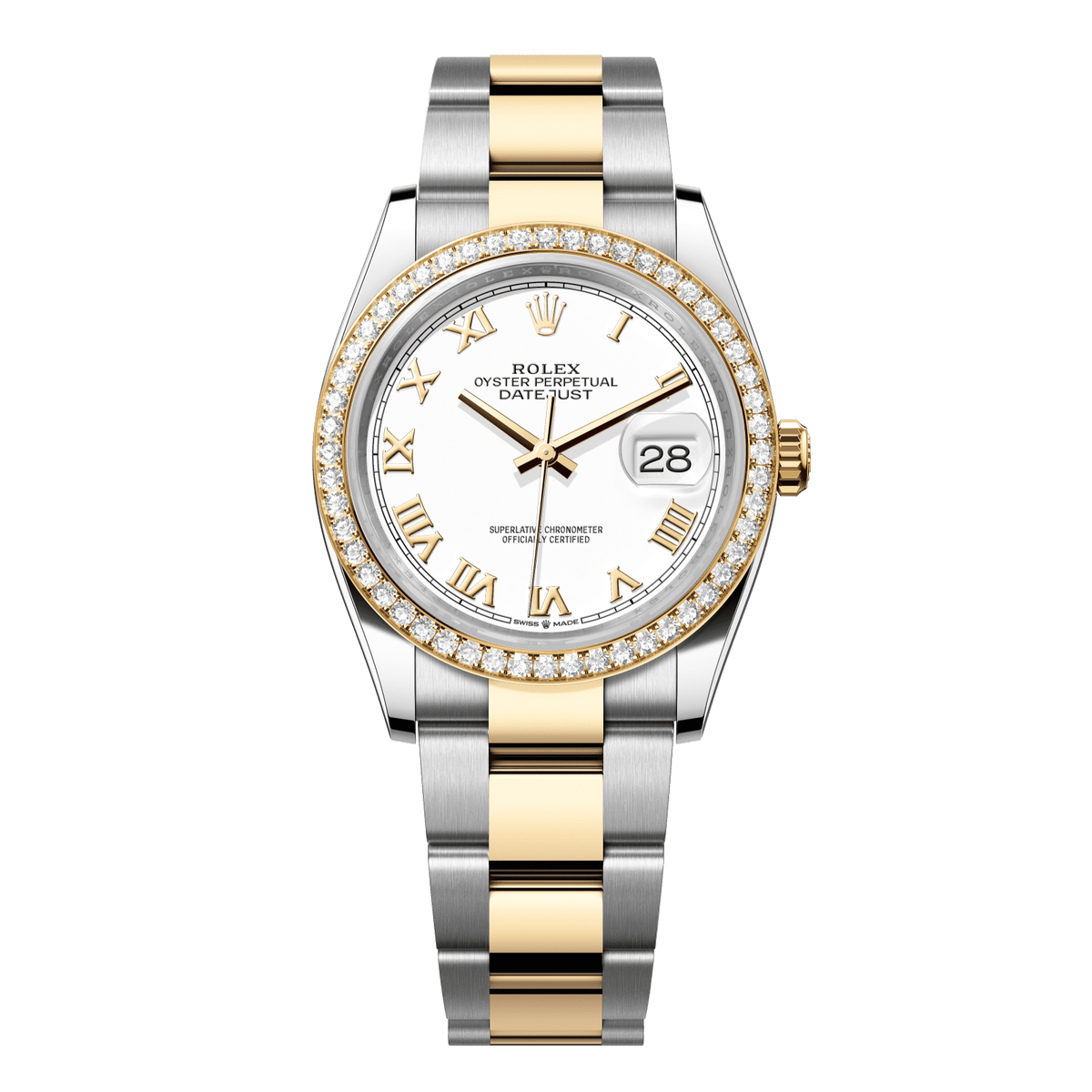 Rolex Datejust 36 mm White Diamonds 18k Yellow Gold Oyster 126283rbr-0016