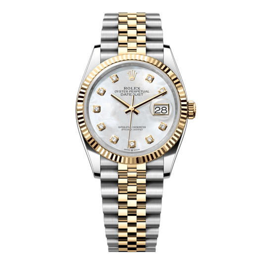 Rolex Datejust 36 mm White MOP Diamonds 18k Yellow Gold Jubilee 126233-0023