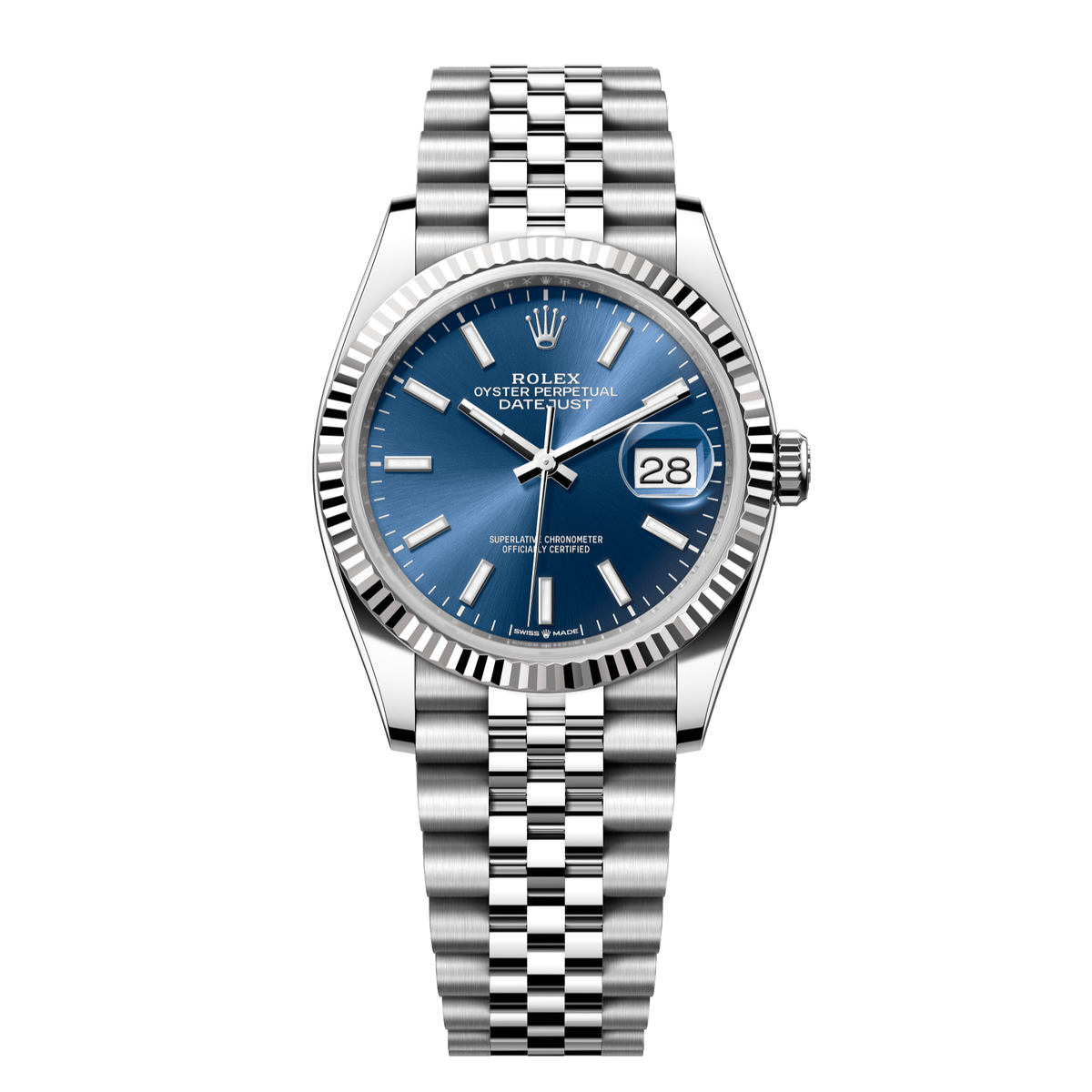 Rolex Datejust 36 mm Bright Blue Dial Oystersteel White Gold Jubilee 126234-0017