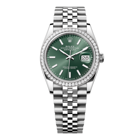 Rolex Datejust 36 mm Mint Green Diamond Oystersteel White Gold Jubilee 126284rbr-0043