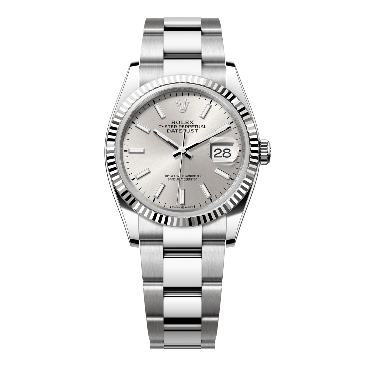 Rolex Datejust 36 mm Silver Oystersteel White Gold Oyster 126234-0014