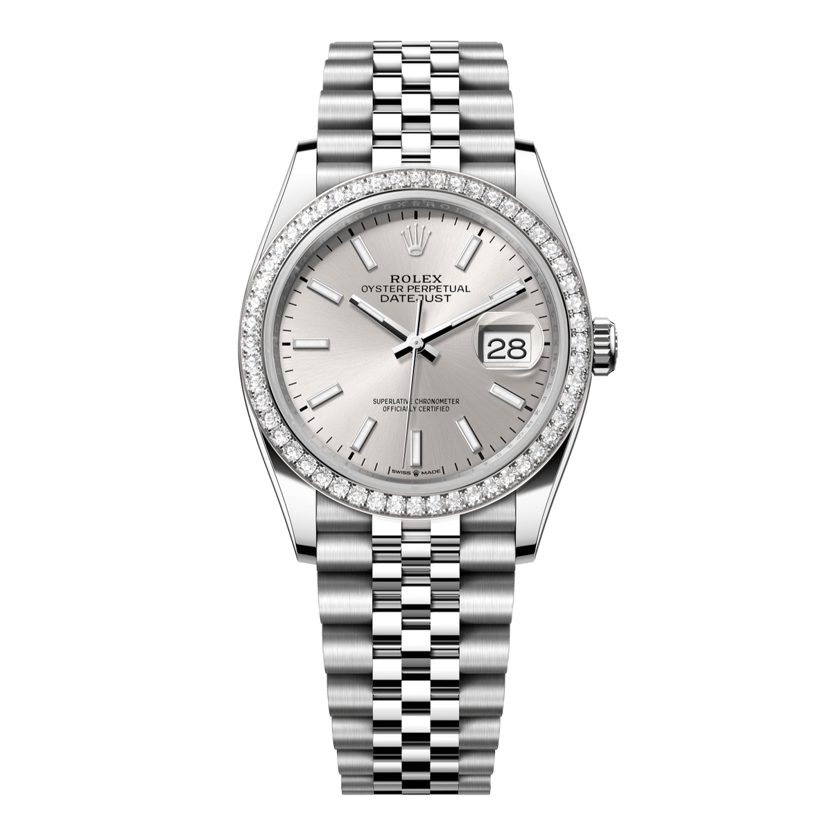 Rolex Datejust 36 mm Silver Dial Diamonds Oystersteel White Gold Jubilee 126284rbr-0005