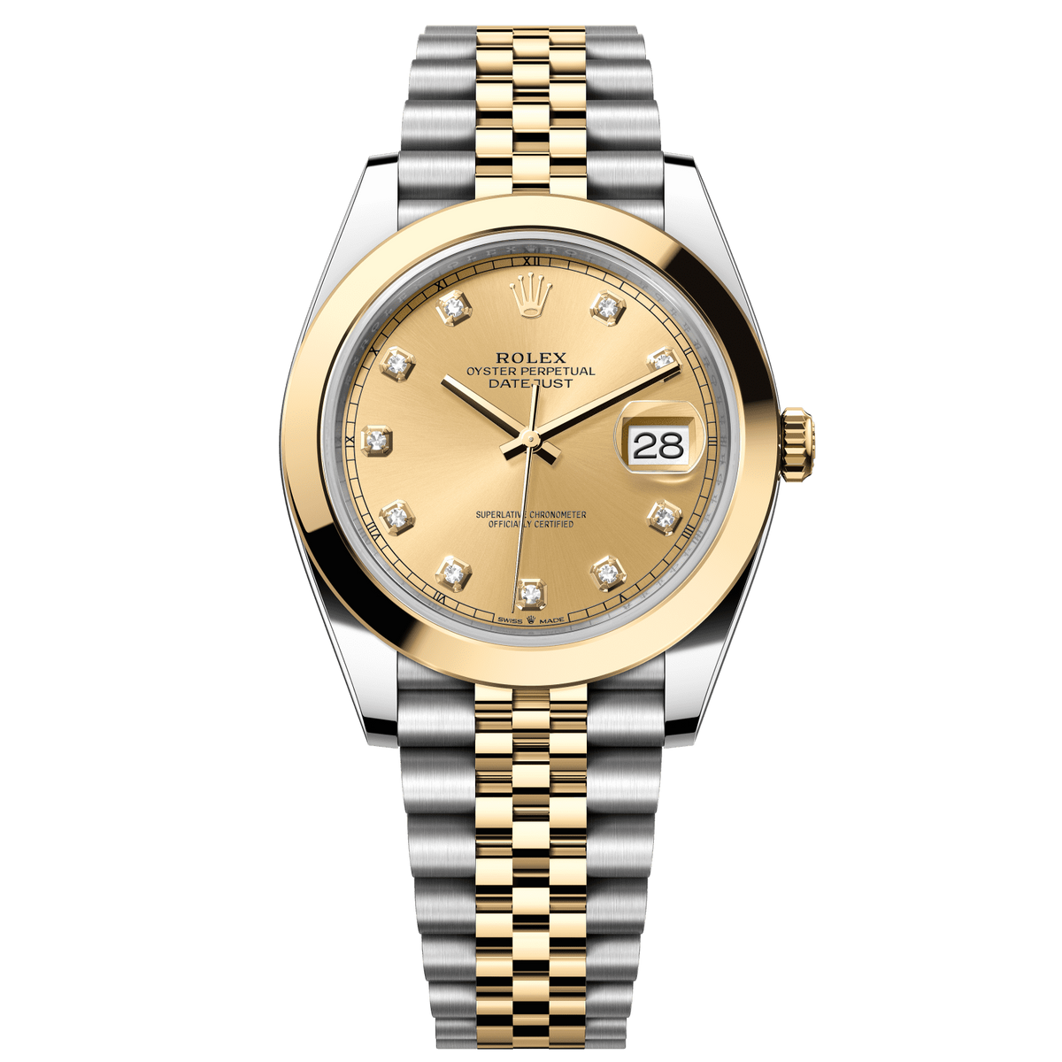 Rolex Datejust 41 mm Champagne Diamond Oystersteel 18k Yellow Gold Jubilee 126303-0012