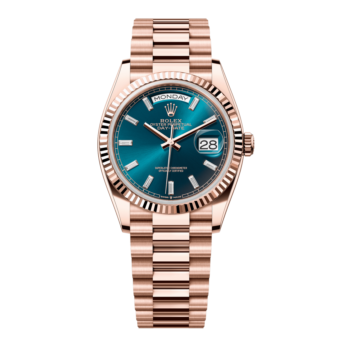 Rolex Day-Date 36 mm Blue-Green Diamonds 18k Everose Gold 128235-0085