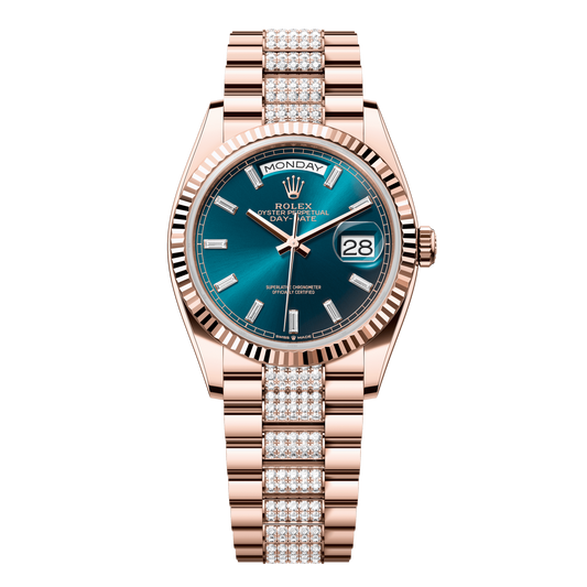 Rolex Day-Date 36 mm Blue-Green Diamonds 18k Everose Gold President 128235-0086