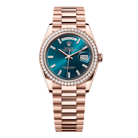 Rolex Day-Date 36 mm Blue-Green Diamonds 18k Everose Gold President 128345rbr-0083
