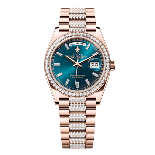 Rolex Day-Date 36 mm Blue-Green Diamonds 18k Everose Gold President 128345rbr-0084