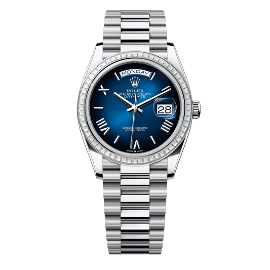 Rolex Day-Date 36 mm Blue Ombré Diamonds Platinum President 128396tbr-0021