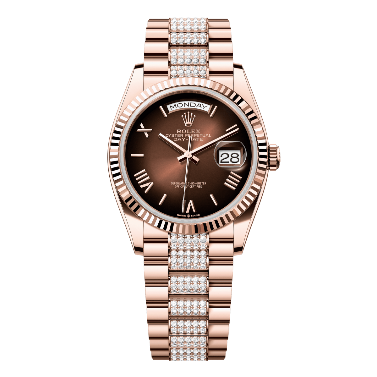 Rolex Day-Date 36 mm Brown Ombré Diamonds 18k Everose Gold President 128235-0076