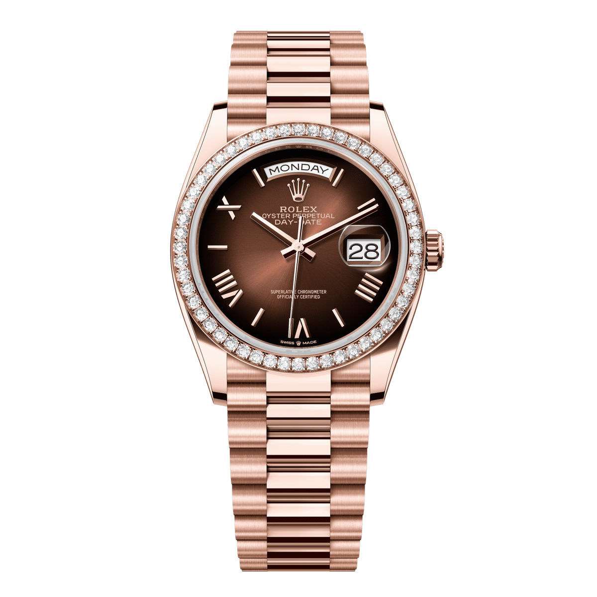 Rolex Day-Date 36 mm Everose Gold Diamond President 128345rbr-0075