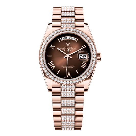Rolex Day-Date 36 mm Brown Ombré Diamonds 18k Everose Gold President 128345rbr-0076