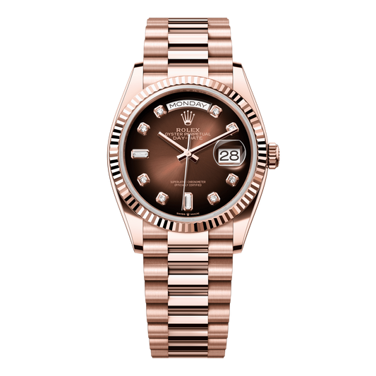 Rolex Day-Date 36 mm Brown Ombré Diamonds 18k Everose Gold President 128235-0037