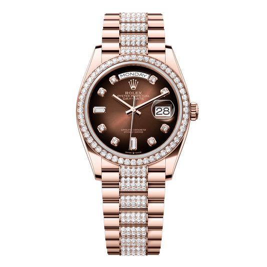 Rolex Day-Date 36 mm Brown Ombré Diamonds 18k Everose Gold President 128345rbr-0041
