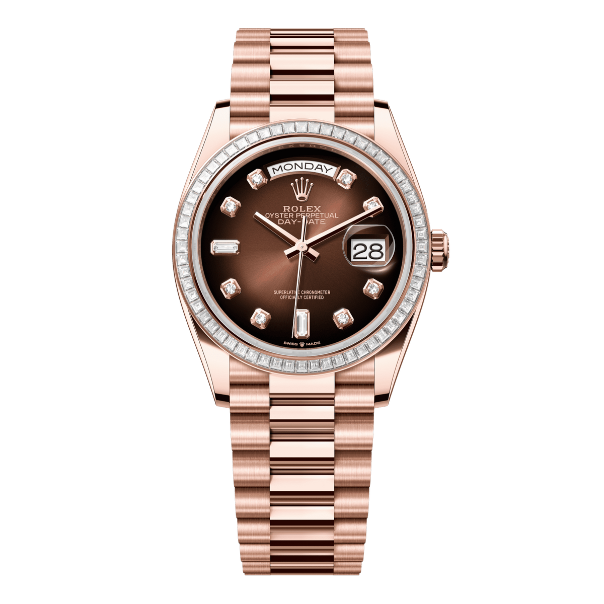 Rolex Day-Date 36 mm 18 kt Everose Gold Brown Ombré Diamond President 128395tbr-0004