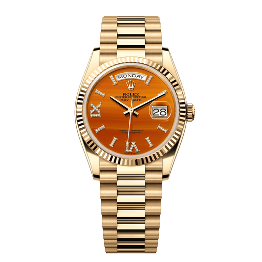 Rolex Day-Date 36 mm Carnelian Diamonds 18k Yellow Gold President 128238-0088