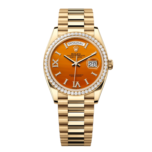 Rolex Day-Date 36 mm Carnelian Diamonds 18k Yellow Gold 128348rbr-0049