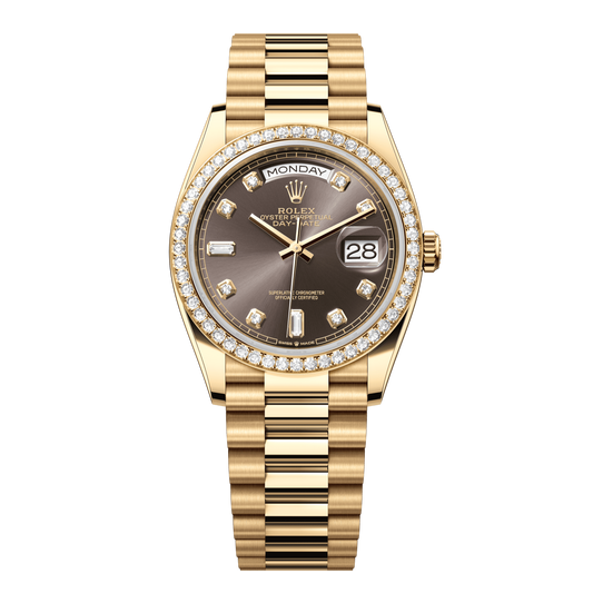 Rolex Day-Date 36 mm Dark Grey Diamond 18k Yellow Gold President 128348rbr-0005