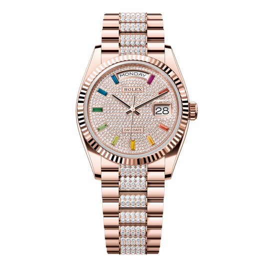 Rolex Day-Date 36 mm Diamond-Paved 18k Everose Gold President 128235-0040