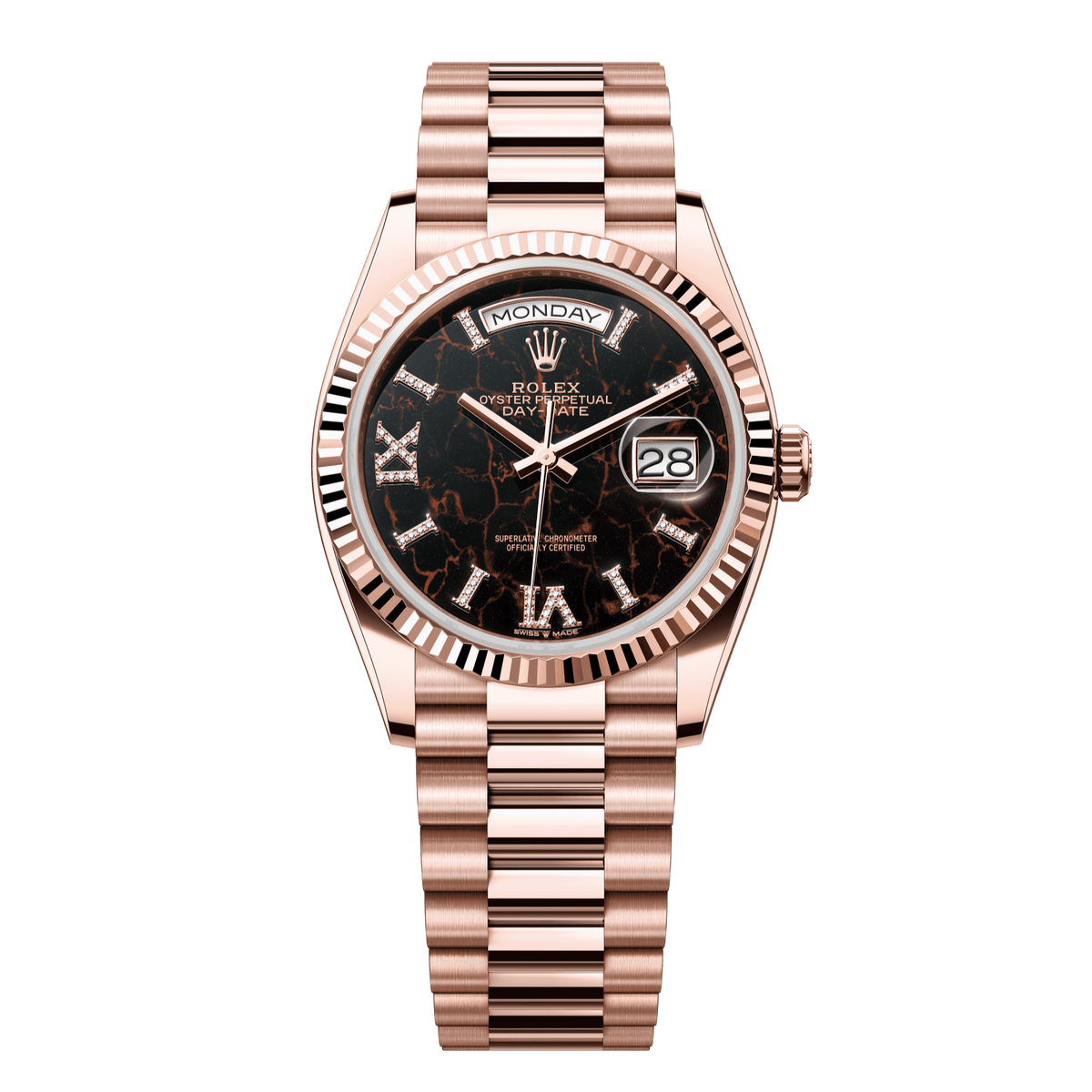 Rolex Day-Date 36 mm Eisenkiesel Diamonds 18k Everose Gold President 128235-0041