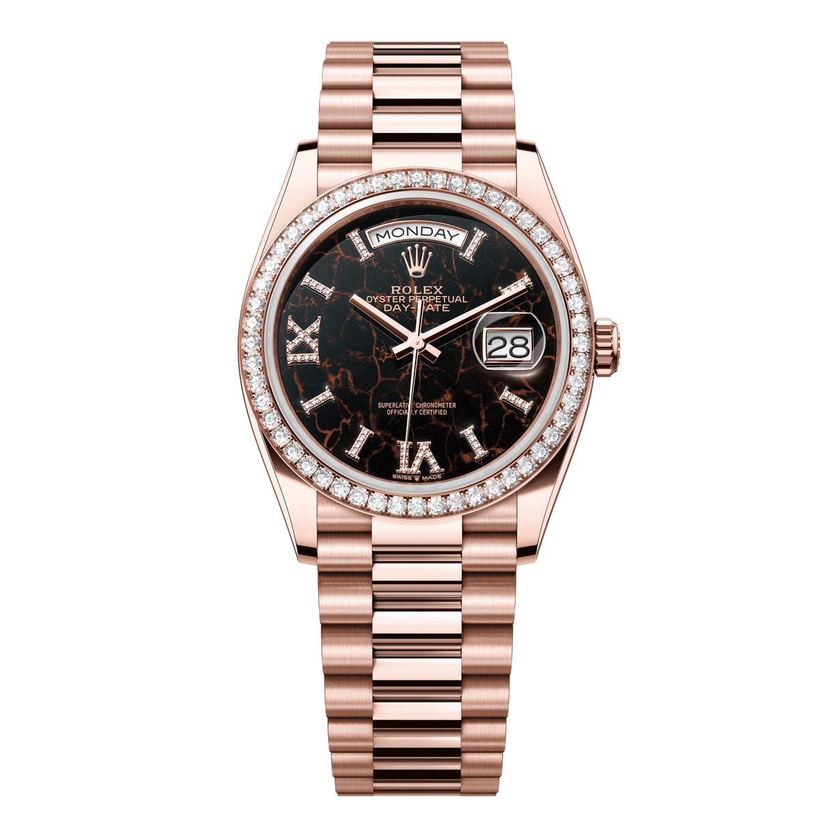 Rolex Day-Date 36 mm Eisenkiesel Diamonds 18k Everose Gold President 128345rbr-0044