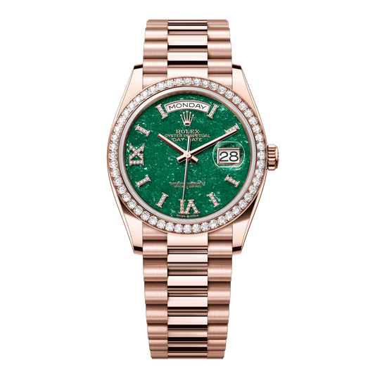 Rolex Day-Date 36 mm Green Aventurine Diamond 18k Everose Gold President 128345rbr-0068