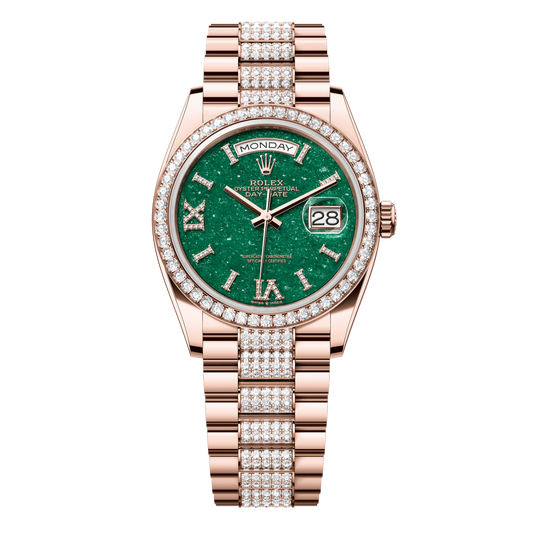 Rolex Day-Date 36 mm Green Aventurine Diamonds 18k Everose Gold President 128345rbr-0069