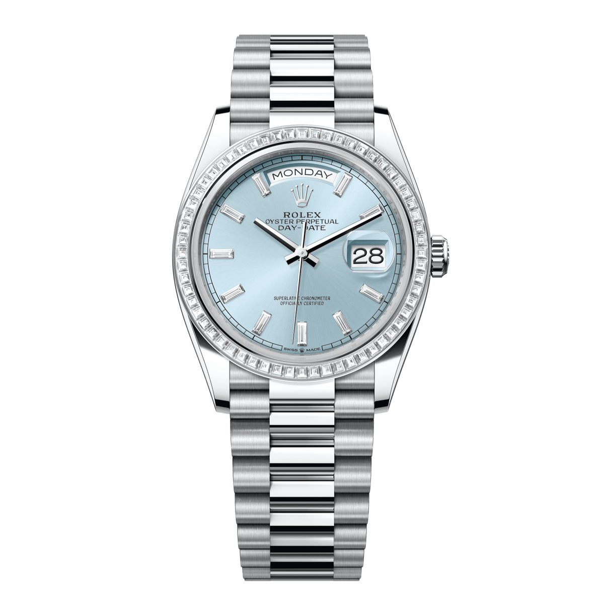 Rolex Day-Date 36 mm Ice Blue Diamonds Platinum President 128396tbr-0003