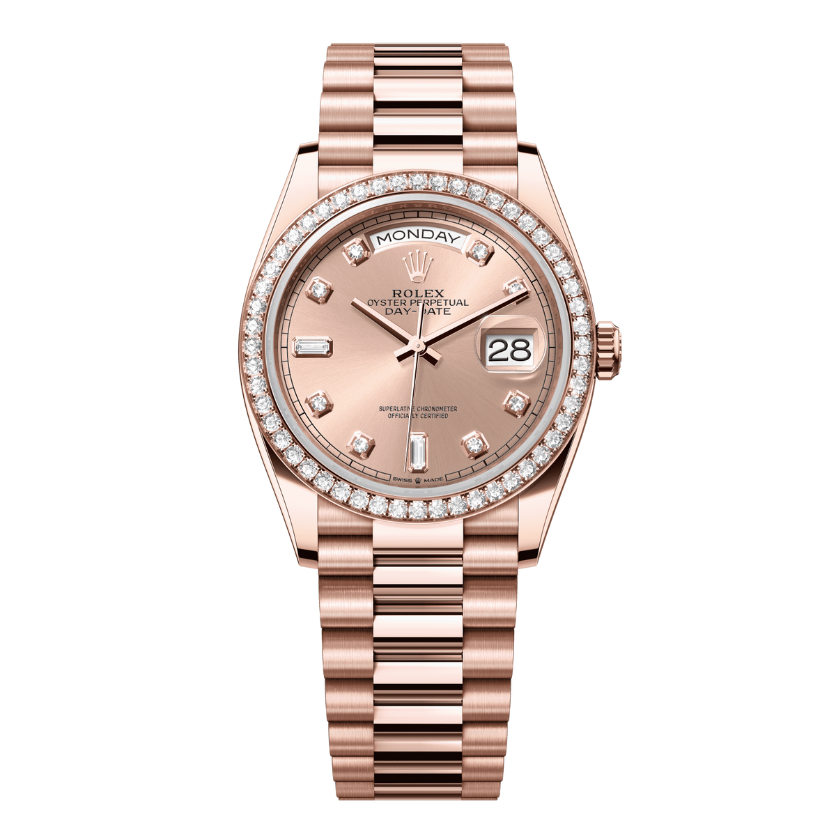 Rolex Day-Date 36 mm 18 kt Everose Gold Rosé Diamond President 128345rbr-0009