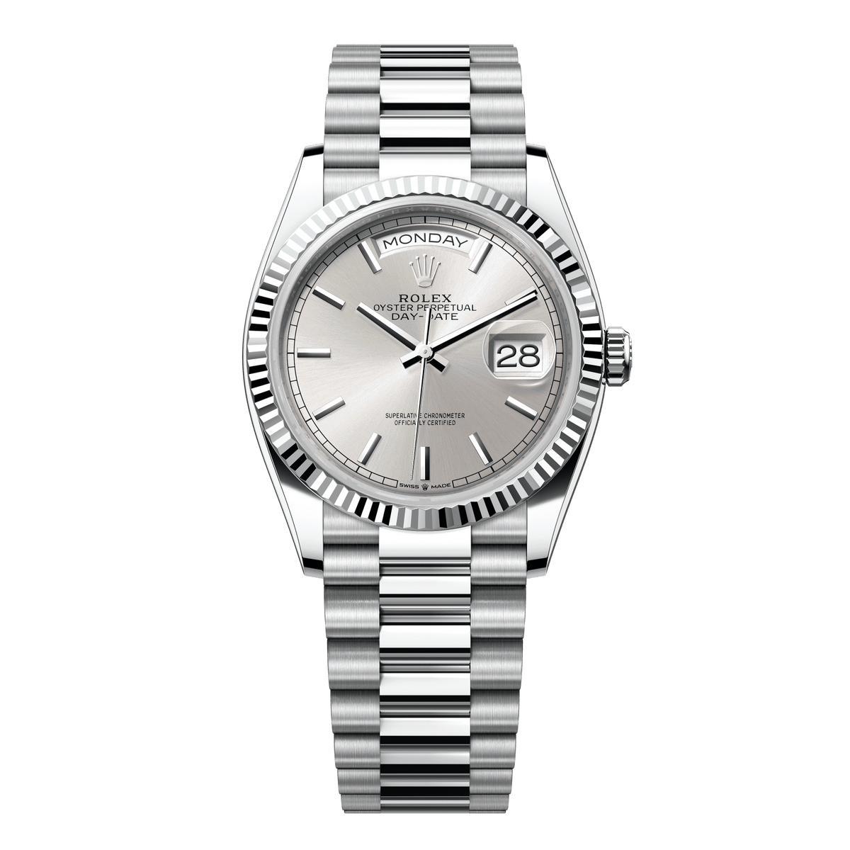 Rolex Day-Date 36 mm Silver Dial Platinum President 128236-0001