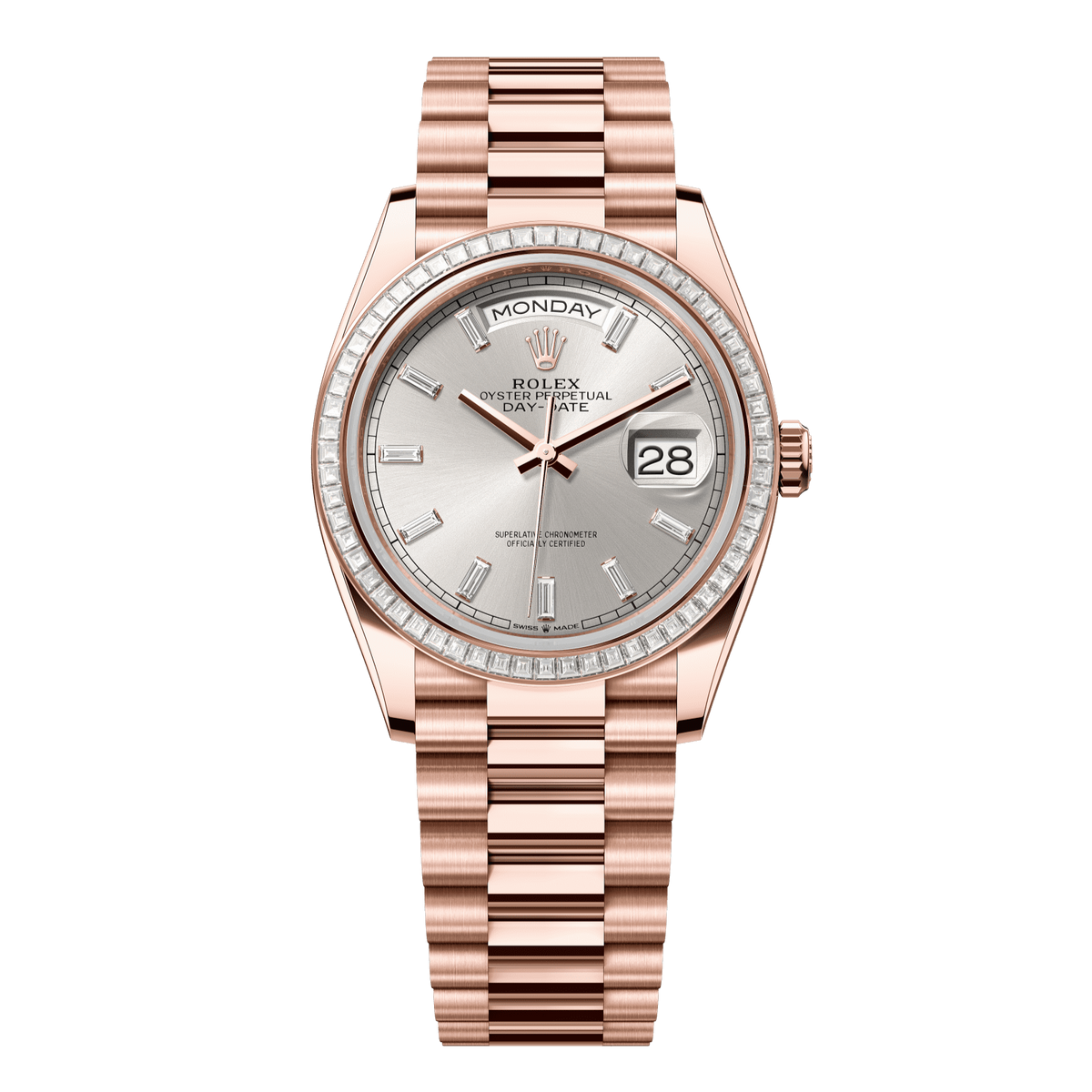 Rolex Day-Date 36 mm 18 kt Everose Gold Silver President 128395tbr-0030
